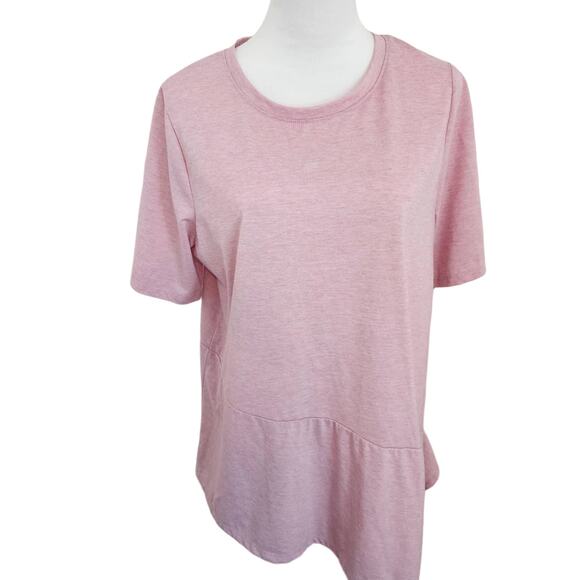 Women Sz 14/16 Pink Soft Lagenlook Asymmetrical Crew Neck Tee Shirt Lane Bryant - Picture 1 of 9